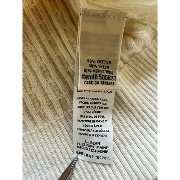 LL Bean Cable‎ Sweater Button Up Size XL Cotton Merino Wool Off White - Picture 10 of 12